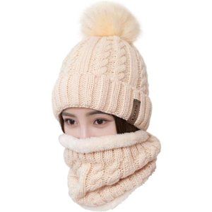 Womens Pom Beanie Hat Scarf Set Girls Cute Winter Ski Hat Slouchy Knit Skull Cap